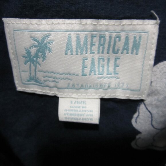 American Eagle Hawaiian Tropical Shirt Men's Size Large Blue Cotton Viscose SS - Picture 3 of 11